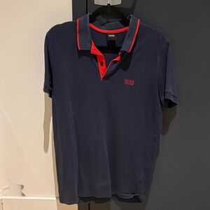 BOSS Navy Polo with Red Contrast Trim
